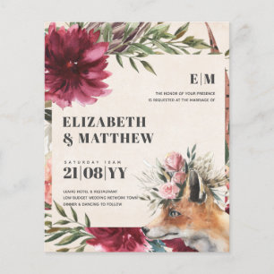 Prospectus 11,4 Cm X 14,2 Cm Budget Boho FOX Burgundy Floral All-in-1 Mariage