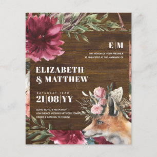 Prospectus 11,4 Cm X 14,2 Cm Budget Boho FOX Burgundy Floral All-in-1 Mariage