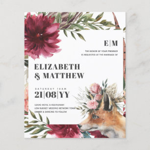 Prospectus 11,4 Cm X 14,2 Cm Budget Boho FOX Burgundy Floral All-in-1 Mariage