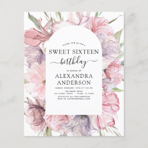 Prospectus 11,4 Cm X 14,2 Cm Budget Boho Purple Sweet 16 Anniversaire Floral