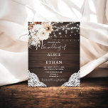 Prospectus 11,4 Cm X 14,2 Cm Budget Boho Rustic Neutral Flowers Mariage<br><div class="desc">Le Boho rustique faire-part de mariage dispose de lampes à cordes,  de fleurs neutres et d'herbe pampa sur un arrière - plan en bois.</div>