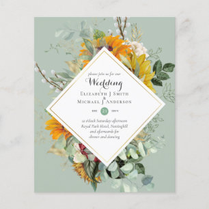 Prospectus 11,4 Cm X 14,2 Cm BUDGET Bourgogne Bleu FLORAL Invitations de mariag