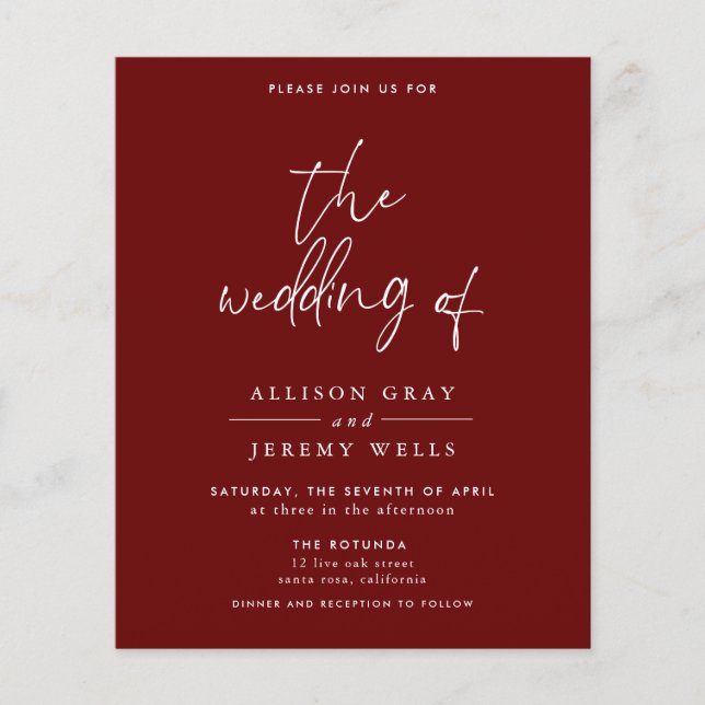 Prospectus 11,4 Cm X 14,2 Cm Budget Bourgogne Faire-part de mariage (Devant)