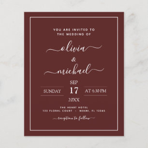 Prospectus 11,4 Cm X 14,2 Cm Budget Bourgogne Mariage Moderne Typographie Circu