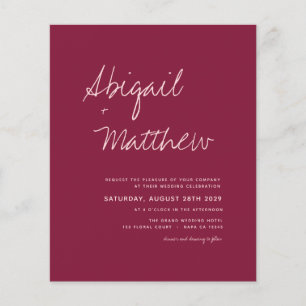 Prospectus 11,4 Cm X 14,2 Cm Budget Bourgogne minimaliste Faire-part de mariage