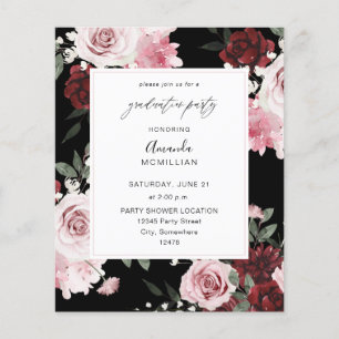 Prospectus 11,4 Cm X 14,2 Cm Budget Bourgogne & rose 6 Floral Graduation Party 
