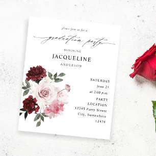 Prospectus 11,4 Cm X 14,2 Cm Budget Burgundy Red & Pink Floral Graduation Party
