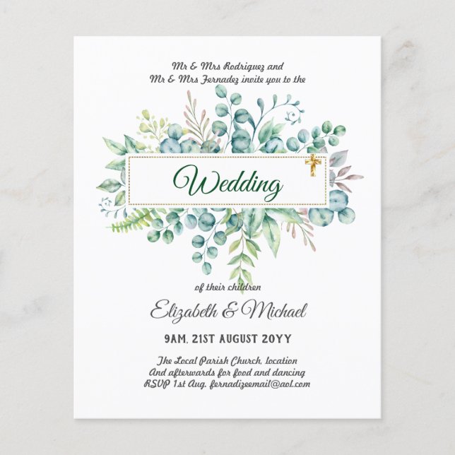 Prospectus 11,4 Cm X 14,2 Cm Budget CATHOLIQUE MARIAGE chrétien INVITATIONS ver (Devant)