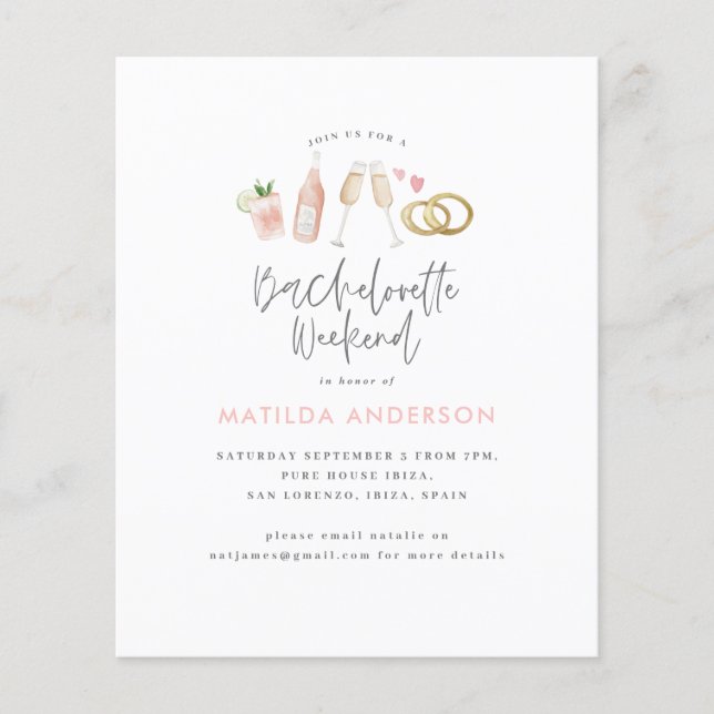 Prospectus 11,4 Cm X 14,2 Cm budget Champagne rose fille chic bachelorette (Devant)