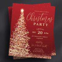 Budget Christmas Tree Party Red Holiday Invitation
