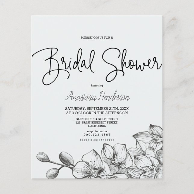 Prospectus 11,4 Cm X 14,2 Cm Budget Classique Simple Douche nuptiale simple. (Devant)