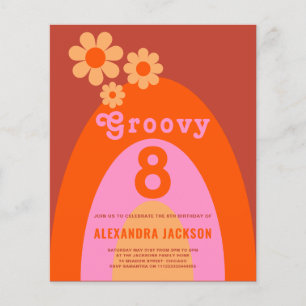 Prospectus 11,4 Cm X 14,2 Cm Budget de fête d'anniversaire Retro Groovy 8 ans