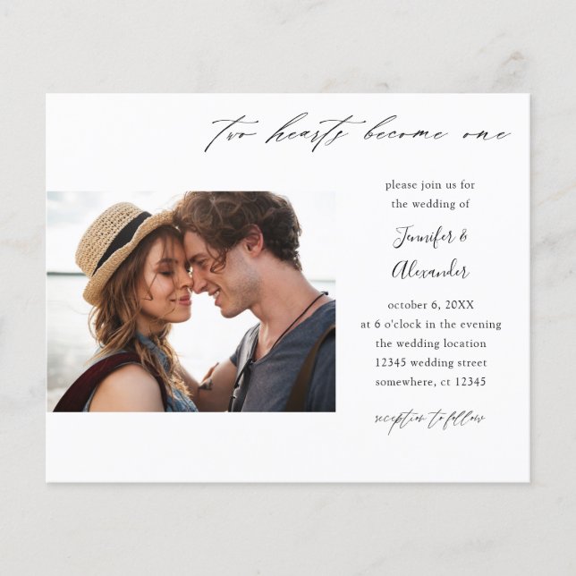 Prospectus 11,4 Cm X 14,2 Cm Budget Deux Coeurs Photo Calligraphie Mariage (Devant)