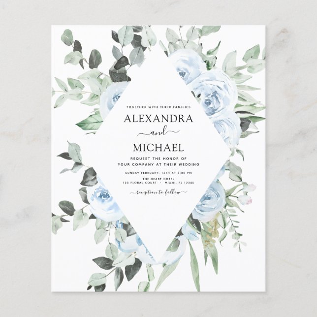 Prospectus 11,4 Cm X 14,2 Cm Budget Dusty Blue Floral Mariage (Devant)