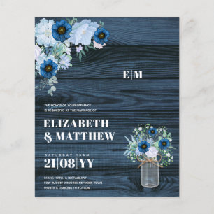 Prospectus 11,4 Cm X 14,2 Cm Budget Dusty Blue Flowers Mason Jar Mariage Invita