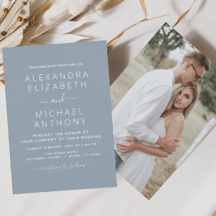 Prospectus 11,4 Cm X 14,2 Cm Budget Dusty Blue Mariage avec invitation photo