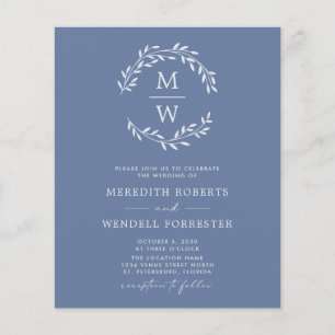 Prospectus 11,4 Cm X 14,2 Cm Budget Dusty Blue QR Code Monogramme Mariage Circu