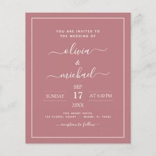 Prospectus 11,4 Cm X 14,2 Cm Budget Dusty Rose Mariage avec invitation photo Fl