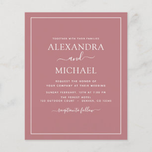 Prospectus 11,4 Cm X 14,2 Cm Budget Dusty Rose Mariage avec invitation photo Fl