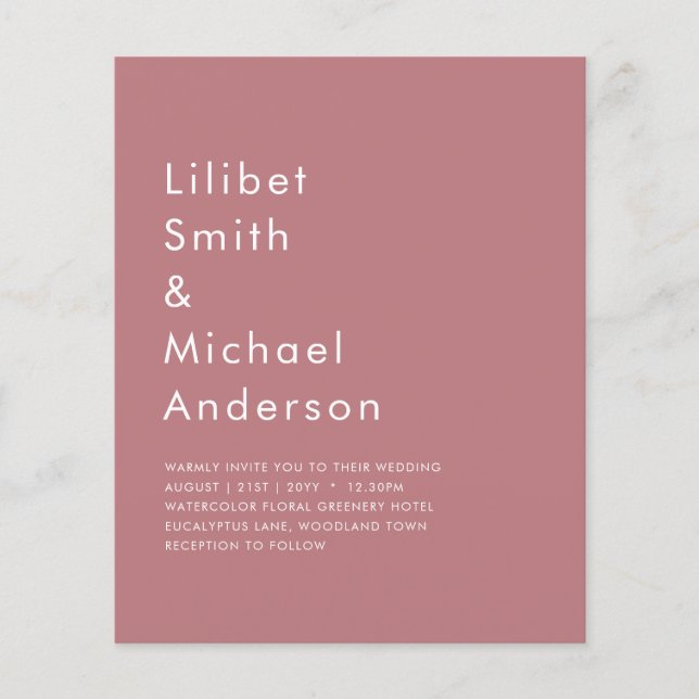 Prospectus 11,4 Cm X 14,2 Cm BUDGET Dusty Rose MONOCHROME Mariage (Devant)