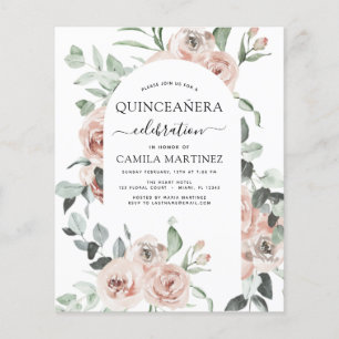 Prospectus 11,4 Cm X 14,2 Cm Budget Dusty rose Quinceañera Floral Invitation