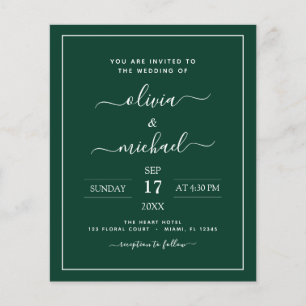 Prospectus 11,4 Cm X 14,2 Cm Budget Emerald Green Mariage Typographie moderne V