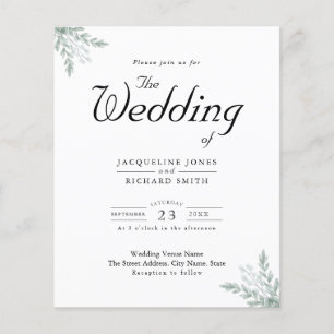 Prospectus 11,4 Cm X 14,2 Cm Budget Eucalyptus Faire-part de mariage de verdure