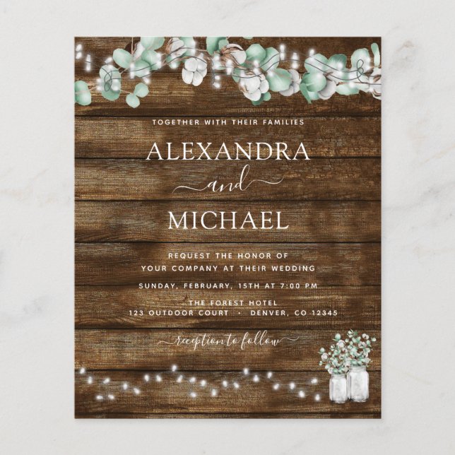 Prospectus 11,4 Cm X 14,2 Cm Budget Eucalyptus Rustic Wedding Invitations (Devant)