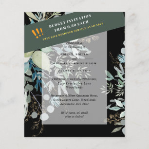 Prospectus 11,4 Cm X 14,2 Cm BUDGET EUCALYPTUS Verdure Feuilles Mariage INVITES