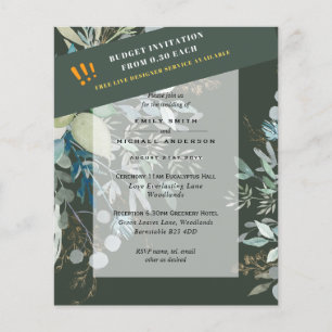 Prospectus 11,4 Cm X 14,2 Cm BUDGET EUCALYPTUS Verdure Feuilles Mariage INVITES