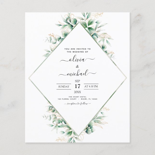 Prospectus 11,4 Cm X 14,2 Cm Budget Eucalyptus Vert Mariage Invitations (Devant)