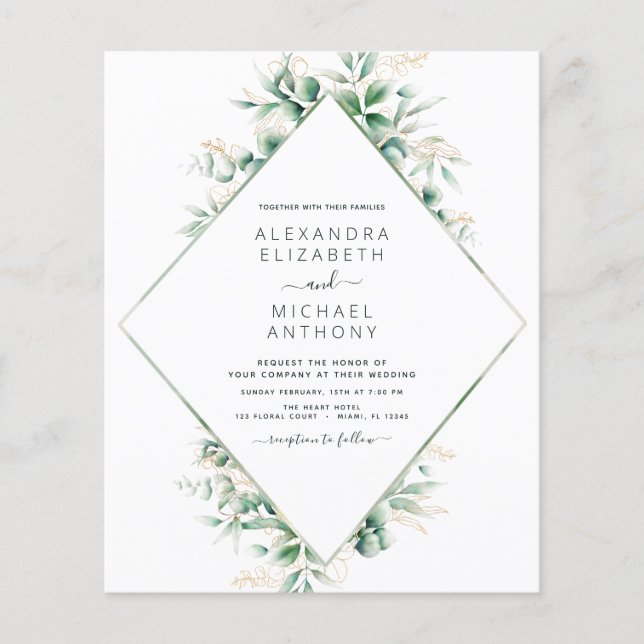 Prospectus 11,4 Cm X 14,2 Cm Budget Eucalyptus Vert Mariage Invitations (Devant)