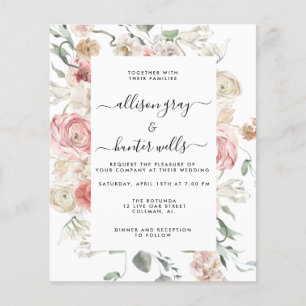 Prospectus 11,4 Cm X 14,2 Cm Budget Faire-part de mariage floral   Annabeth Fly