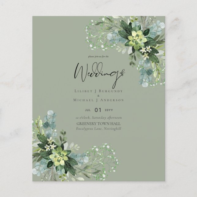 Prospectus 11,4 Cm X 14,2 Cm BUDGET Feuillage de eucalyptus pour mariage (Devant)