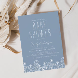 Prospectus 11,4 Cm X 14,2 Cm Budget Fleur sauvage Boho Baby shower Dusty Blue