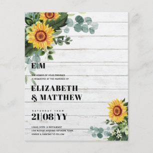Prospectus 11,4 Cm X 14,2 Cm BUDGET Fleurs de soleil rustiques Mariage de texte