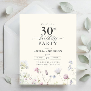 Prospectus 11,4 Cm X 14,2 Cm Budget Floral 30e anniversaire Invitation