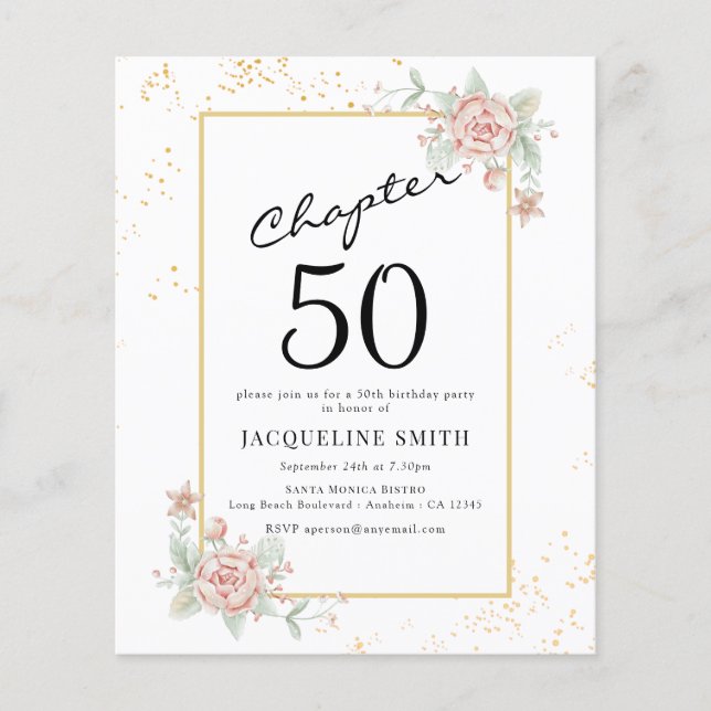 Prospectus 11,4 Cm X 14,2 Cm Budget Floral 50e anniversaire Invitation (Devant)