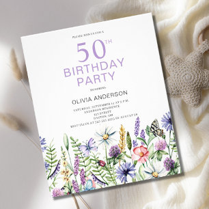 Prospectus 11,4 Cm X 14,2 Cm Budget Floral 50e anniversaire Invitation