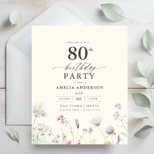 Prospectus 11,4 Cm X 14,2 Cm Budget Floral 80e anniversaire Invitation