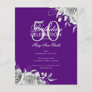 Prospectus 11,4 Cm X 14,2 Cm Budget Floral Anniversaire Fête Argent & Violet