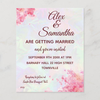 Prospectus 11,4 Cm X 14,2 Cm Budget Floral Aquarelle Mariage RSVP & Invitation