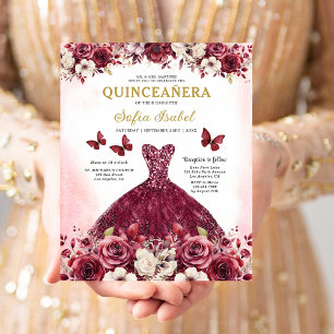 Prospectus 11,4 Cm X 14,2 Cm Budget Floral Bourgogne Princesse Quinceanera