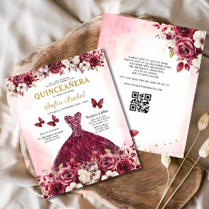Prospectus 11,4 Cm X 14,2 Cm Budget Floral Bourgogne QR Code Quinceanera
