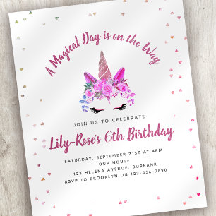 Prospectus 11,4 Cm X 14,2 Cm BUDGET Floral Unicorn Visage Anniversaire Invitati