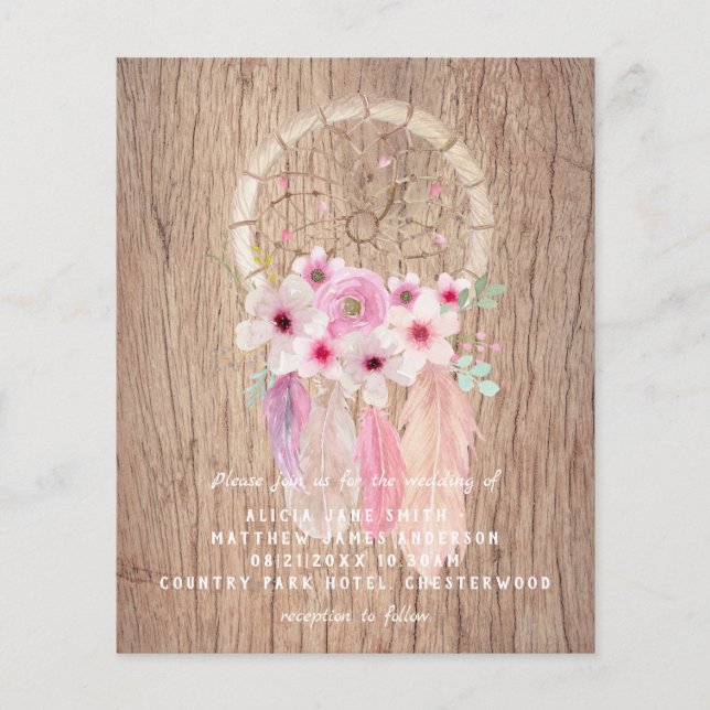 Prospectus 11,4 Cm X 14,2 Cm BUDGET Flyer Papier Invitations Mariage BOHO (Devant)