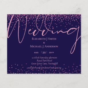 Prospectus 11,4 Cm X 14,2 Cm BUDGET FLYER papier Mariage Inviter navy rosegold