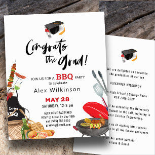 Prospectus 11,4 Cm X 14,2 Cm BUDGET Fun Script Graduation BBQ Party Invitation