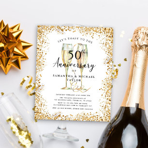 Prospectus 11,4 Cm X 14,2 Cm Budget Gold 50e anniversaire Mariage Invitation