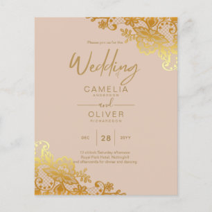 Prospectus 11,4 Cm X 14,2 Cm BUDGET GOLD LACE Invitation de mariage tout-en-un